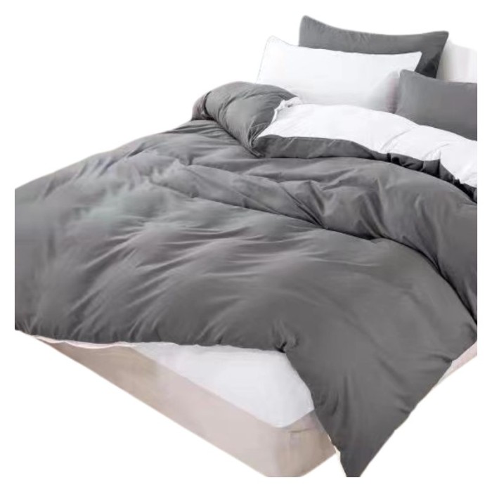 Pościel Dwubarwna Elena 350 160x200 4 części Szara Biała Prześcieradło z Gumką - 1