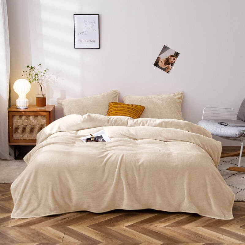 Pościel pluszowa 160x200 3cz. gładka zimowa miś beżowa-1