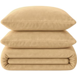 Pościel pluszowa 160x200 3cz. gładka zimowa miś beżowa-2