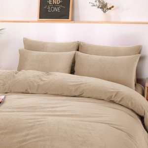 Pościel pluszowa 160x200 3cz. gładka zimowa miś beżowa-3