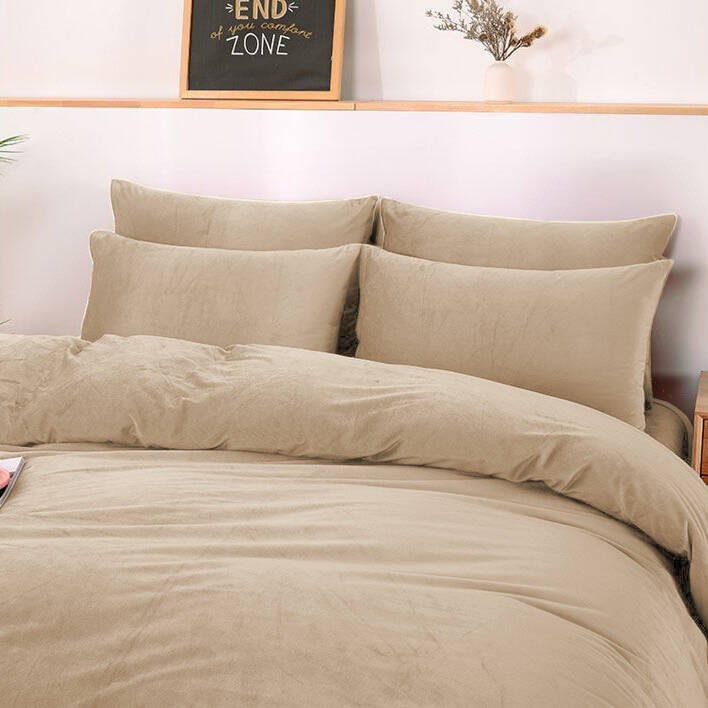 Pościel pluszowa 160x200 3cz. gładka zimowa miś beżowa-3