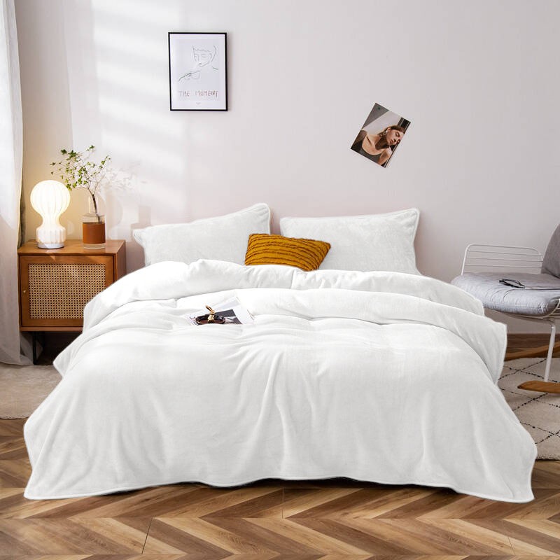 Pościel pluszowa 160x200 3cz. gładka zimowa miś biała-1