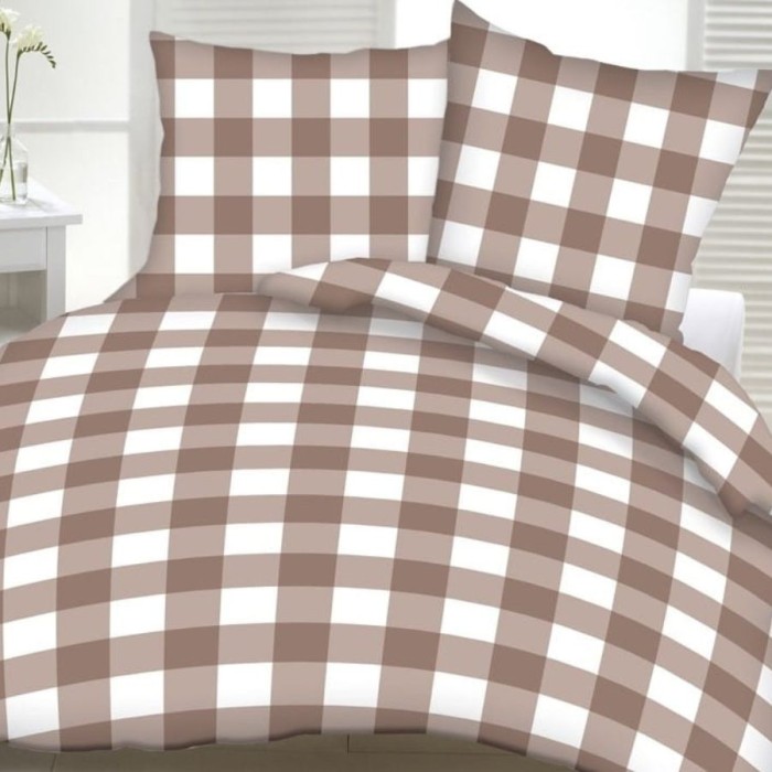 Pościel z kory 200x220 Kratka beżowa K08 na guziki.