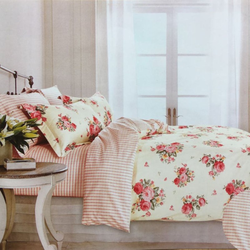 Pościel bawełniana dwustronna 200x220 CW-158 Premium Angela w róże na kremowym tle