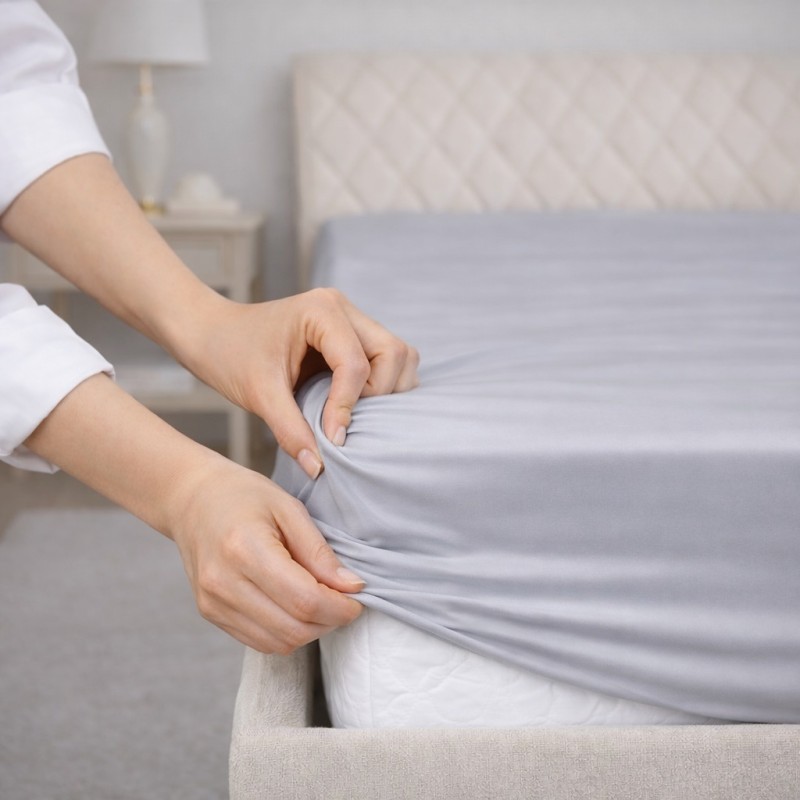 Prześcieradło z gumką 200x220 Jasne Szare-3