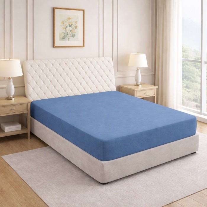 Prześcieradło z gumką 180x200 Niebieskie Jasne / Jeans-1