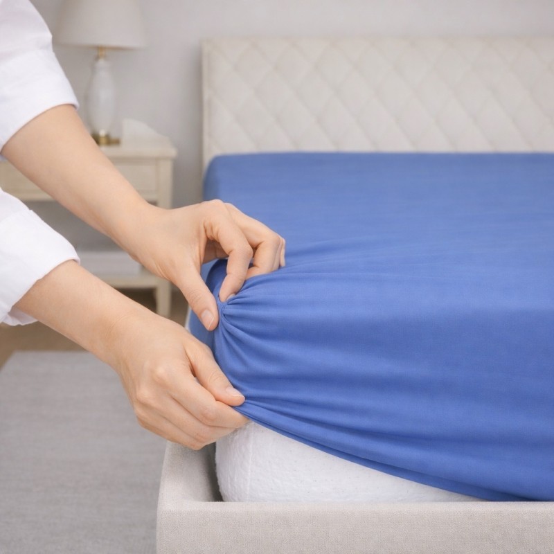 Prześcieradło z gumką 180x200 Niebieskie Jasne / Jeans-3