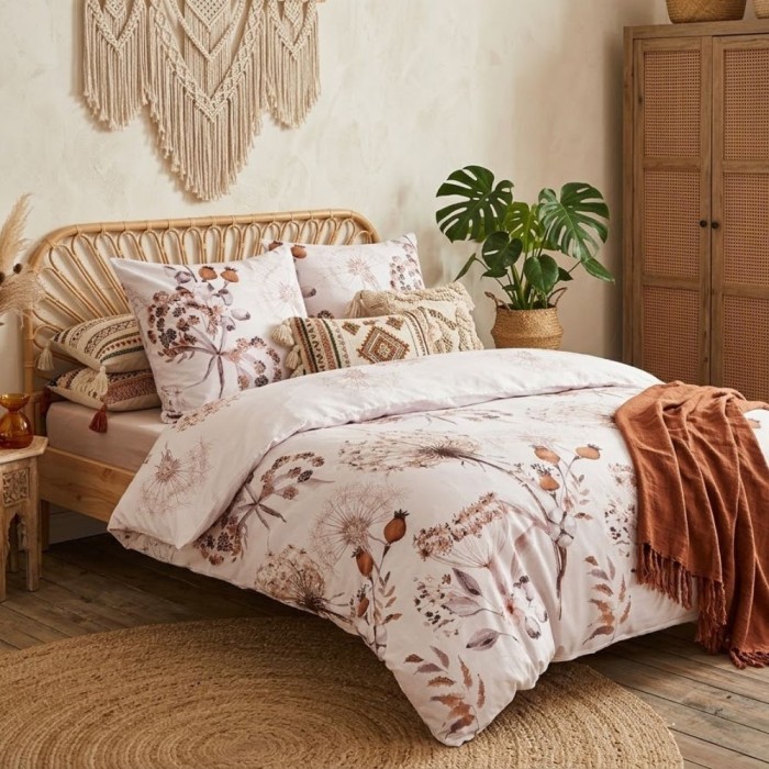 Pościel bawełniana 200x220 biała w polne rośliny, dmuchawce 3 el. Nature Earth