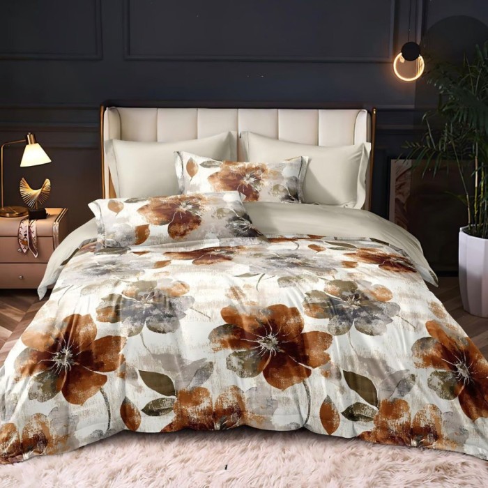 Pościel Satynowa z Mikrofibry 160x200 Dwustronna Elena 584 3cz kwiaty