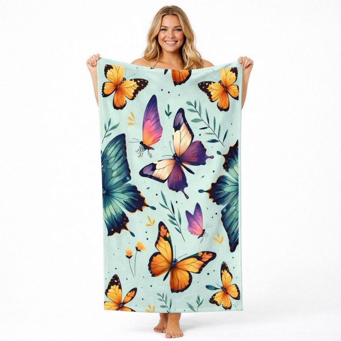 Ręcznik plażowy 70x140 w motylki szybkoschnący