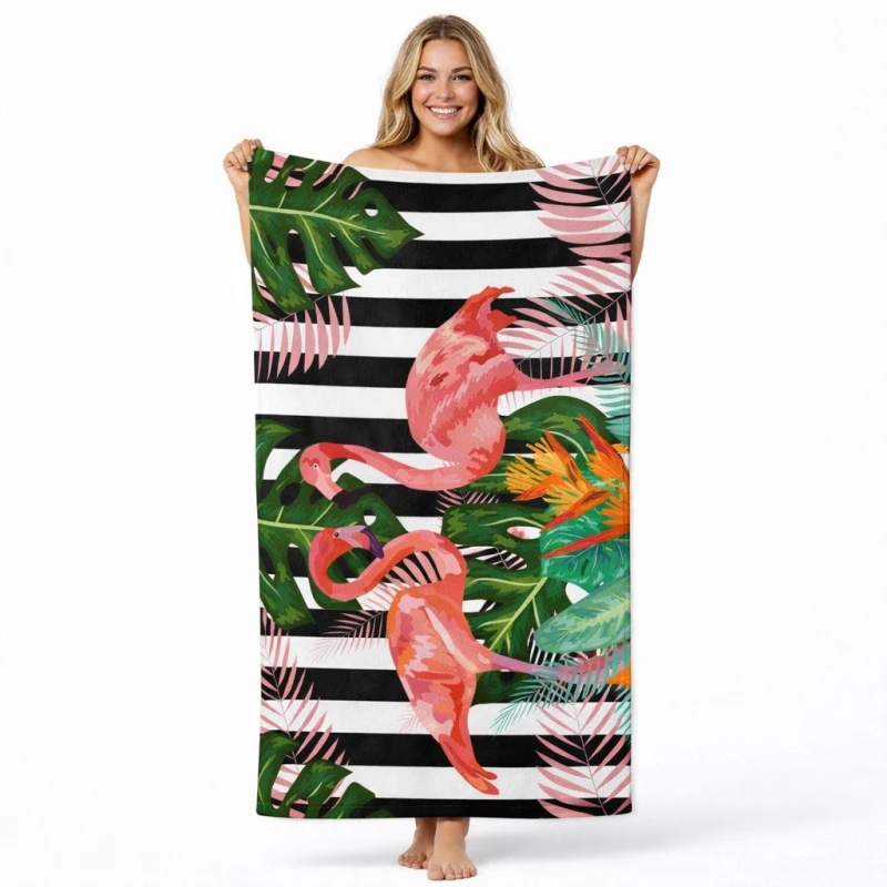 Ręcznik plażowy 70x140 flamingi i pasy szybkoschnący