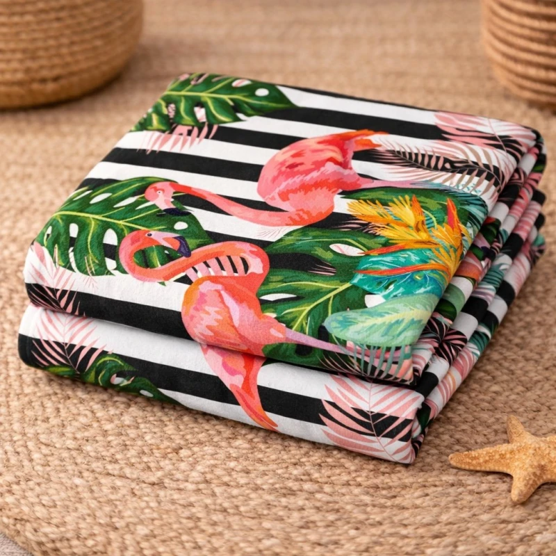 Ręcznik plażowy 70x140 flamingi i pasy szybkoschnący-2