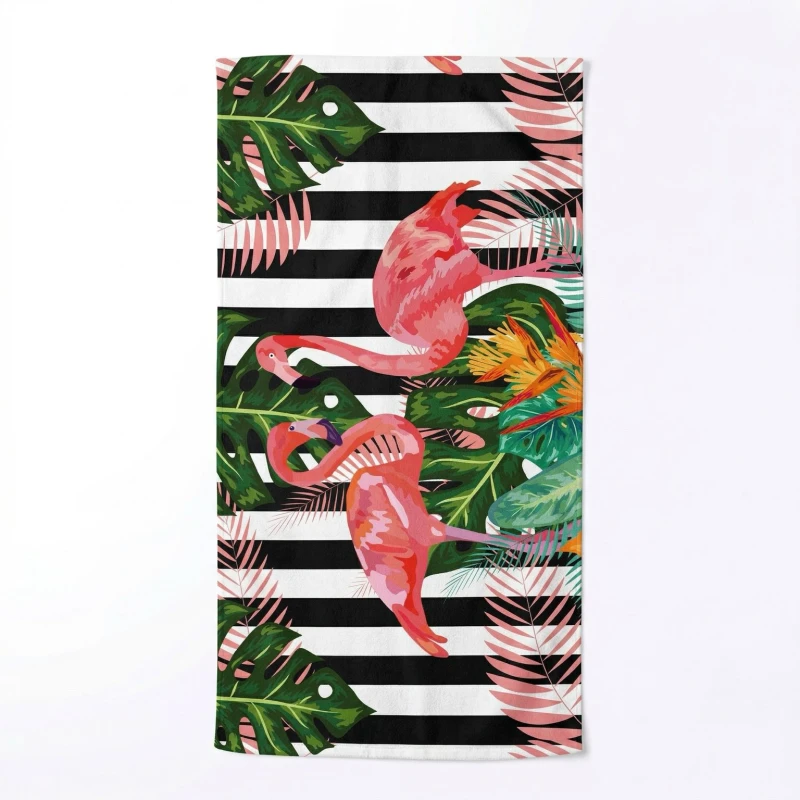 Ręcznik plażowy 70x140 flamingi i pasy szybkoschnący-4
