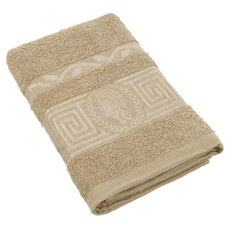 Ręcznik bawełniany 70x140 Aurelia Prestige beżowy 500g/m2 luksusowy, miękki i chłonny WZÓR GRECKI