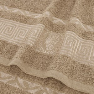 Beżowy ręcznik bawełniany 70x140 Aurelia Prestige 500g/m2 luksusowy, miękki i chłonny WZÓR GRECKI