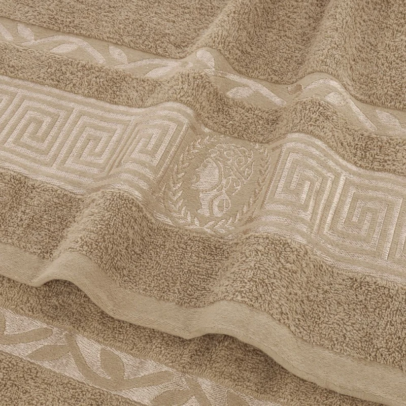 Beżowy ręcznik bawełniany 70x140 Aurelia Prestige 500g/m2 luksusowy, miękki i chłonny WZÓR GRECKI