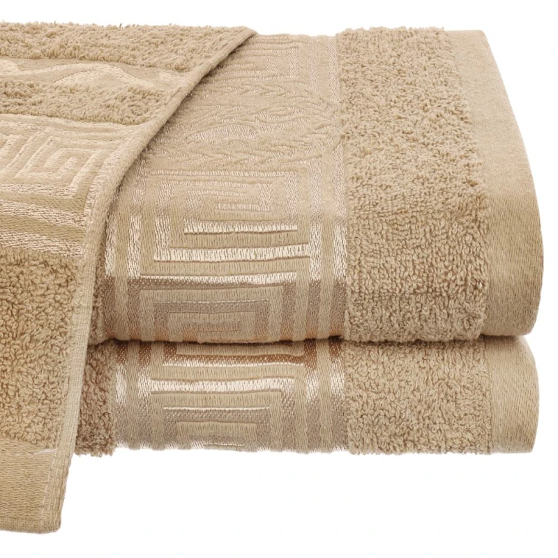 Ręcznik beżowy bawełniany 70x140 Aurelia Prestige 500g/m2 luksusowy, miękki i chłonny WZÓR GRECKI
