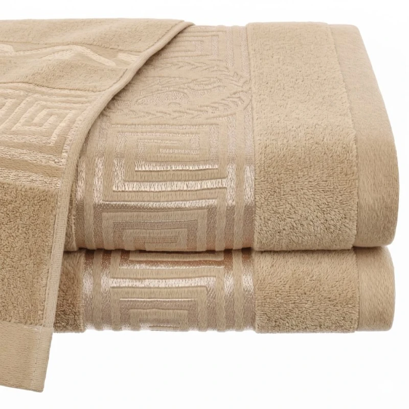 Chłonny Ręcznik bawełniany 70x140 Aurelia Prestige beżowy 500g/m2 luksusowy, miękki  WZÓR GRECKI