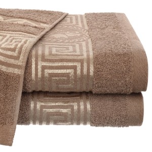 Brązowy ręcznik bawełniany 70x140 Aurelia Prestige 500g/m2 luksusowy, miękki i chłonny WZÓR GRECKI