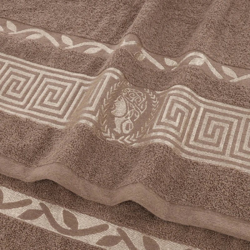 Ręcznik Aurelia Prestige 70x140 bawełniany brązowy 500g/m2 luksusowy, miękki i chłonny WZÓR GRECKI