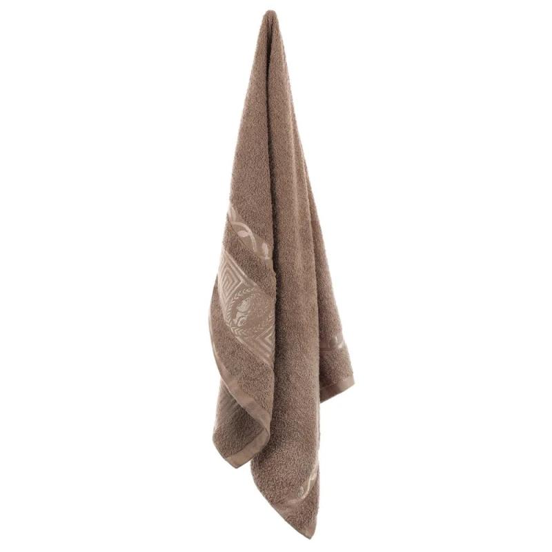 Chłonny ręcznik bawełniany 70x140 Aurelia Prestige brązowy 500g/m2 luksusowy, miękki WZÓR GRECKI