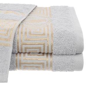 Chłonny ręcznik bawełniany 70x140 Aurelia Prestige szary 500g/m2 luksusowy, miękki WZÓR GRECKI