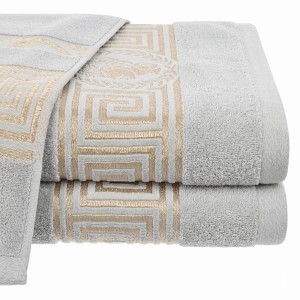 Luksusowy ręcznik bawełniany 70x140 Aurelia Prestige szary 500g/m2 luksusowy, miękki i chłonny WZÓR GRECKI