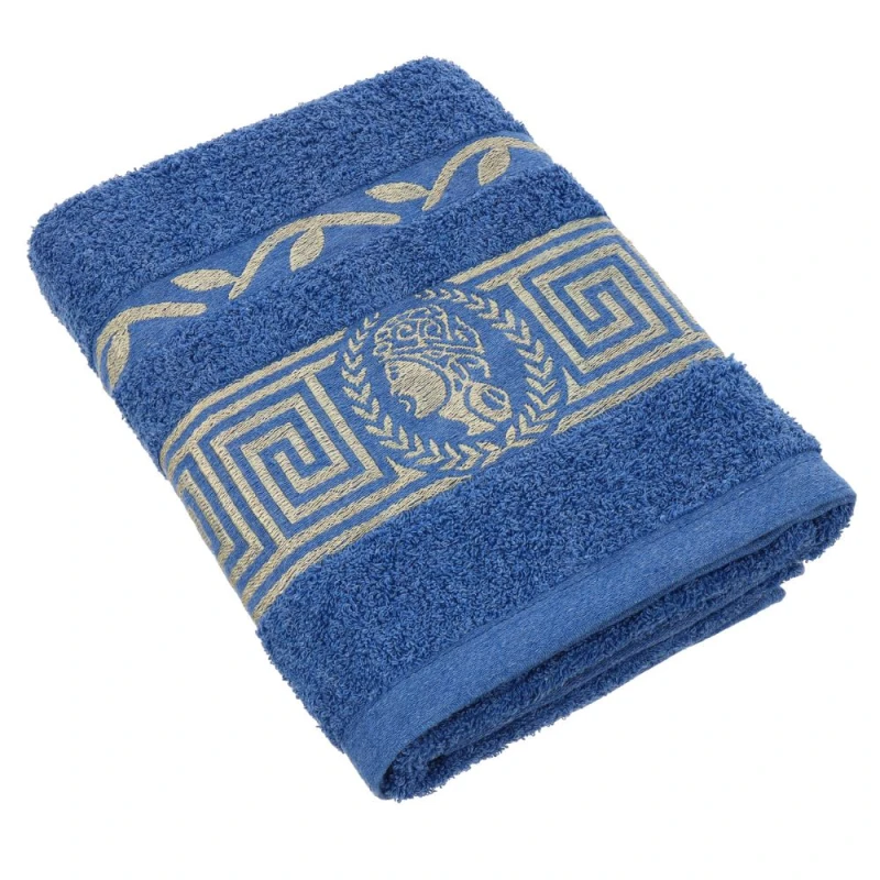 Ręcznik bawełniany 70x140 Aurelia Prestige granatowy 500g/m2 luksusowy, miękki i chłonny WZÓR GRECKI