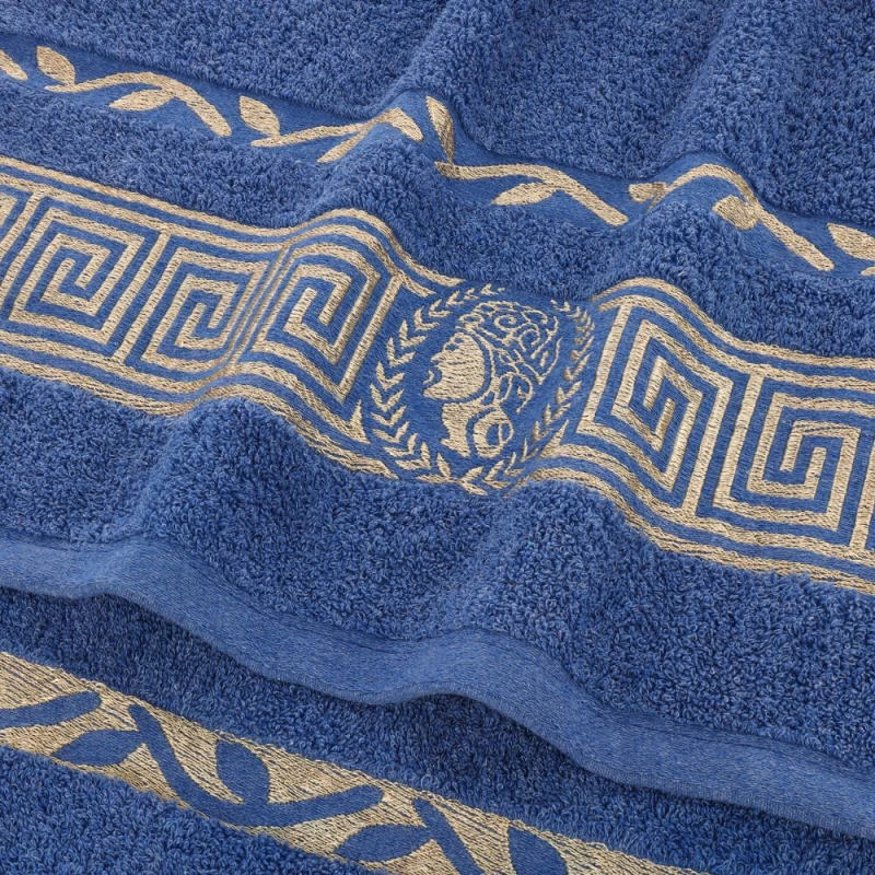 Ręcznik Aurelia Prestige 70x140 bawełniany granatowy 500g/m2 luksusowy, miękki i chłonny WZÓR GRECKI