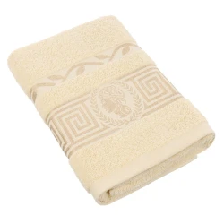 Ręcznik bawełniany 70x140 Aurelia Prestige kremowy 500g/m2 luksusowy, miękki i chłonny WZÓR GRECKI