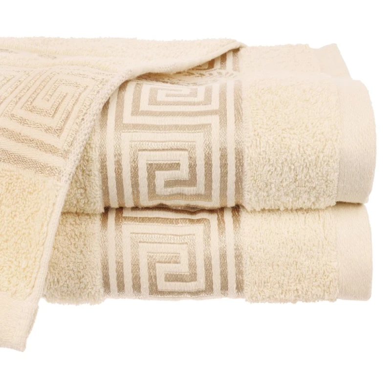 Chłonny ręcznik bawełniany 70x140 Aurelia Prestige kremowy 500g/m2 luksusowy, miękki i chłonny WZÓR GRECKI