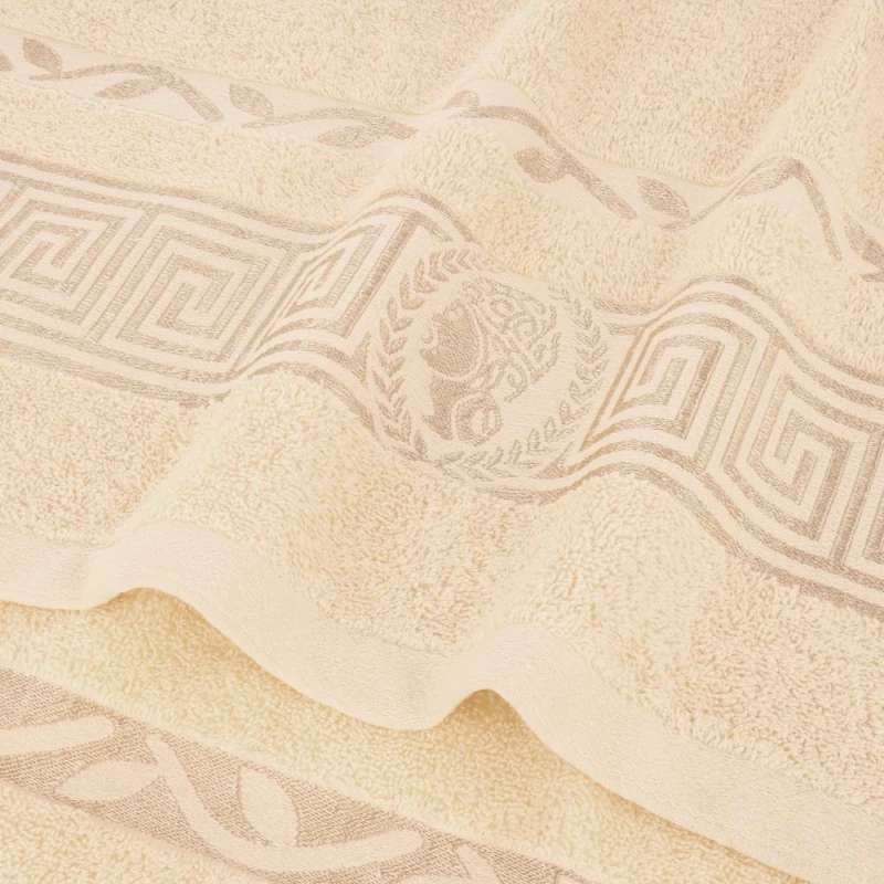 Ręcznik Aurelia Prestige 70x140 bawełniany kremowy 500g/m2 luksusowy, miękki i chłonny WZÓR GRECKI