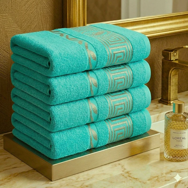 Luksusowy ręcznik bawełniany 70x140 Aurelia Prestige miętowy 500g/m2 miękki i chłonny WZÓR GRECKI