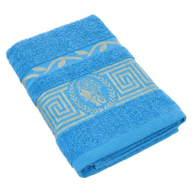 Ręcznik bawełniany 70x140 Aurelia Prestige niebieski 500g/m2 luksusowy, miękki i chłonny WZÓR GRECKI