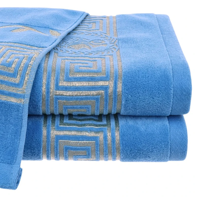 Chłonny ręcznik bawełniany 70x140 Aurelia Prestige niebieski 500g/m2 luksusowy, miękki WZÓR GRECKI