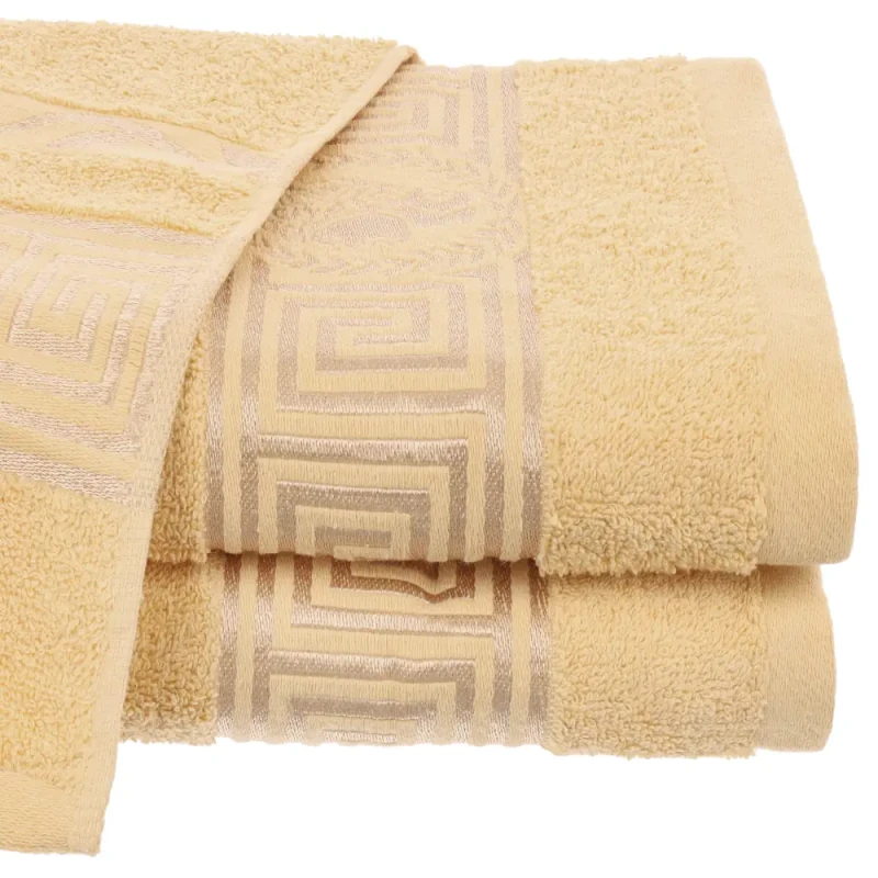 Żółty ręcznik bawełniany 70x140 Aurelia Prestige 500g/m2 luksusowy, miękki i chłonny WZÓR GRECKI