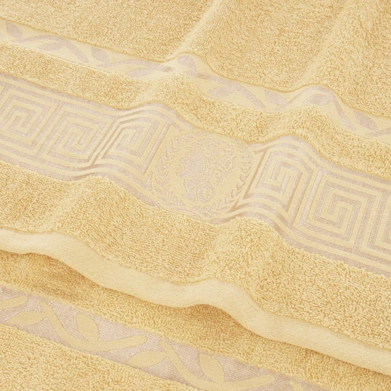 Ręcznik Aurelia Prestige 70x140 bawełniany żółty 500g/m2 luksusowy, miękki i chłonny WZÓR GRECKI