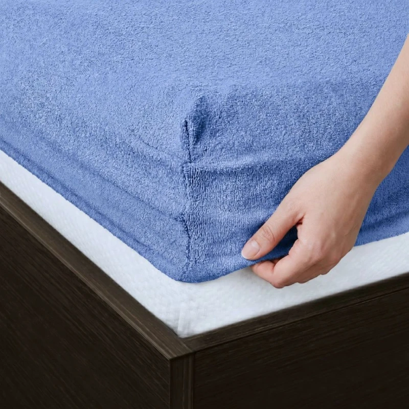 Prześcieradło frotte z gumką 90x200 niebieskie M38-2