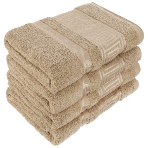 Ręcznik 50x100 bawełniany Aurelia Prestige beżowy 500g/m2 luksusowy, miękki i chłonny WZÓR GRECKI