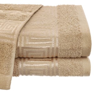 Ręcznik beżowy bawełniany 50x100 Aurelia Prestige 500g/m2 luksusowy, miękki i chłonny WZÓR GRECKI