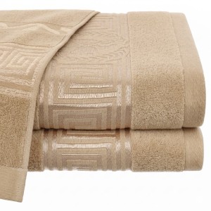 Chłonny Ręcznik bawełniany 50x100 Aurelia Prestige beżowy 500g/m2 luksusowy, miękki  WZÓR GRECKI
