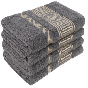 Grafitowy ręcznik bawełniany 50x100 Aurelia Prestige 500g/m2 luksusowy, miękki i chłonny WZÓR GRECKI