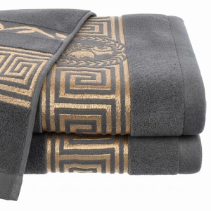 Ręcznik grafitowy bawełniany 50x100 Aurelia Prestige 500g/m2 luksusowy, miękki i chłonny WZÓR GRECKI