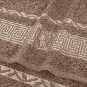 Ręcznik Aurelia Prestige 50x100 bawełniany brązowy 500g/m2 luksusowy, miękki i chłonny WZÓR GRECKI