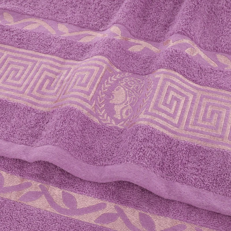 Ręcznik Aurelia Prestige 50x100 bawełniany lila 500g/m2 luksusowy, miękki i chłonny WZÓR GRECKI