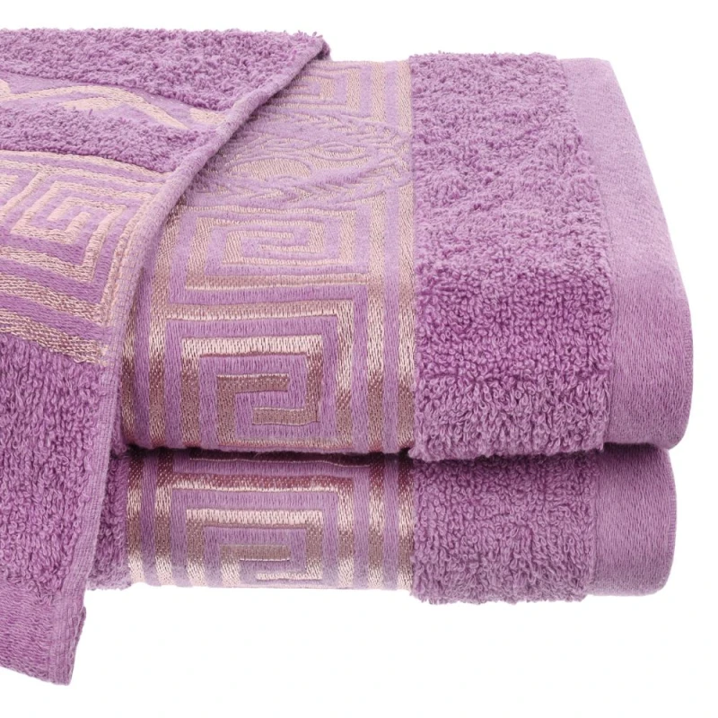 Chłonny ręcznik bawełniany 50x100 Aurelia Prestige lila 500g/m2 luksusowy, miękki WZÓR GRECKI