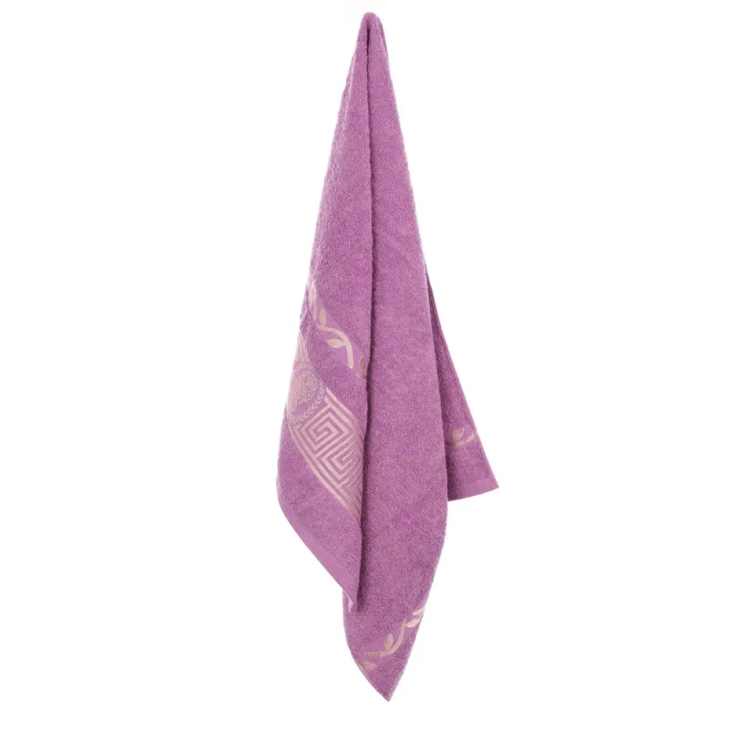 Lila ręcznik bawełniany 50x100 Aurelia Prestige 500g/m2 luksusowy, miękki i chłonny WZÓR GRECKI