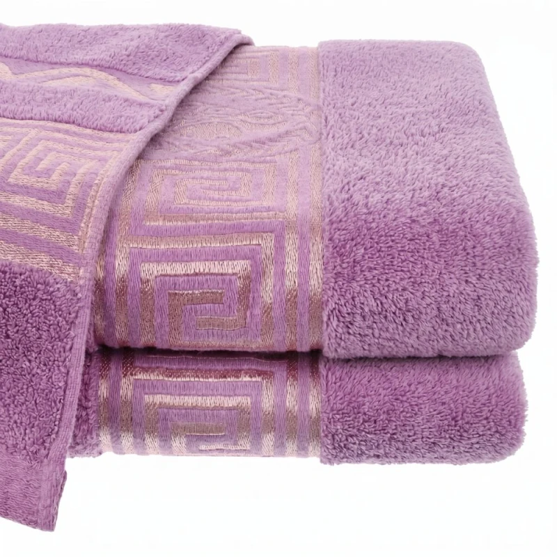 Luksusowy ręcznik bawełniany 50x100 Aurelia Prestige lila 500g/m2 miękki i chłonny WZÓR GRECKI