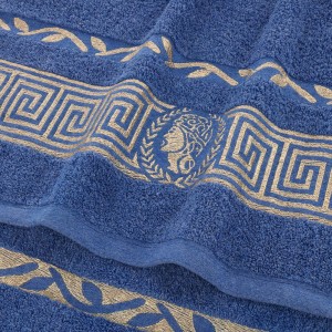 Ręcznik Aurelia Prestige 50x100 bawełniany granatowy 500g/m2 luksusowy, miękki i chłonny WZÓR GRECKI
