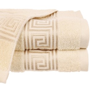 Chłonny ręcznik bawełniany 50x100 Aurelia Prestige kremowy 500g/m2 luksusowy, miękki i chłonny WZÓR GRECKI